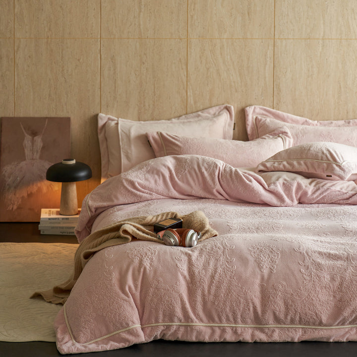 Geprägtes Baumwoll-Jacquard Bettwäsche-Set mit feiner Kordelpaspel
