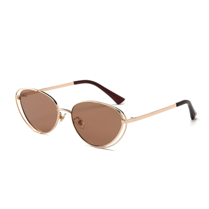 Damen geometrische Sonnenbrille mit rotem Glas und elegantem Metallrahmen Karnz