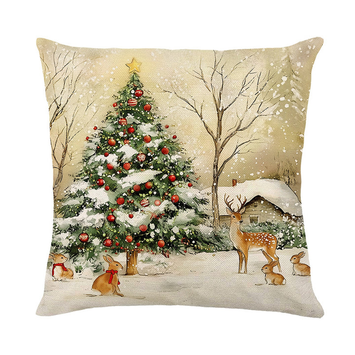 Festlicher Weihnachtsbaum und Waldhirsch Quadrat Kissenbezug mit verstecktem Reißverschluss
