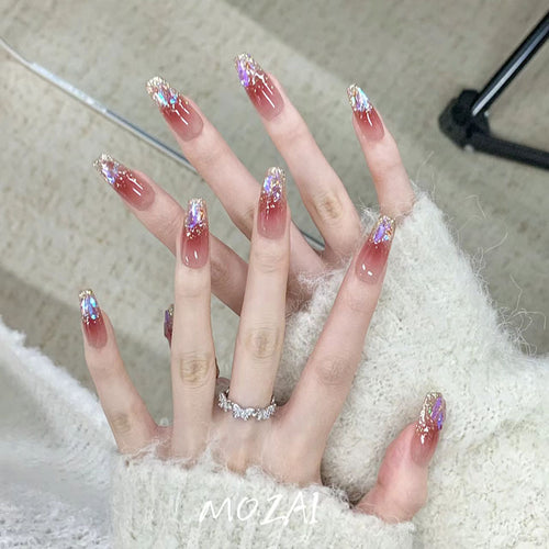 Dekoratives Acryl Press-On Nagelset mit Glitter und Ombre-Finish Karnz