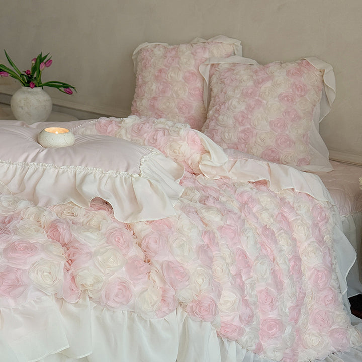 Luxuriöses Blumiges Rüschsen Duvet-Bettwäsche-Set