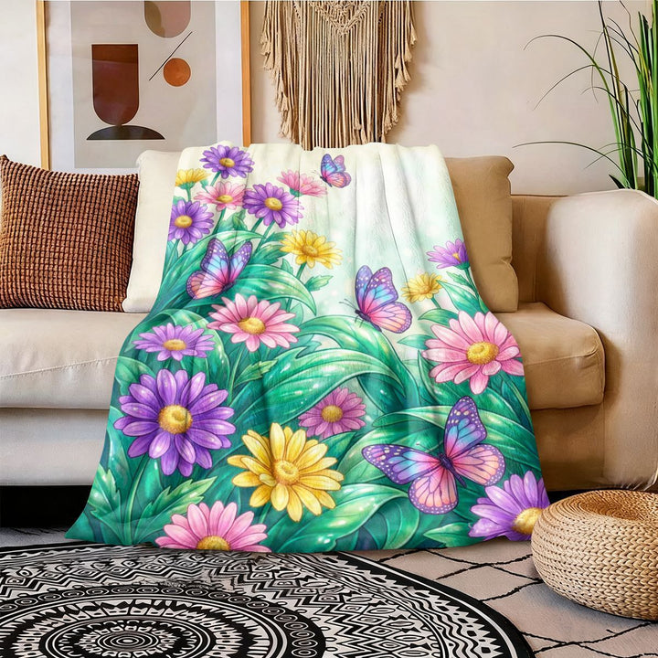 Lebhaftes Blumenmuster-Wurfdecke