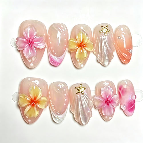 Blumeninspiriertes 3D Press-On Nail Set