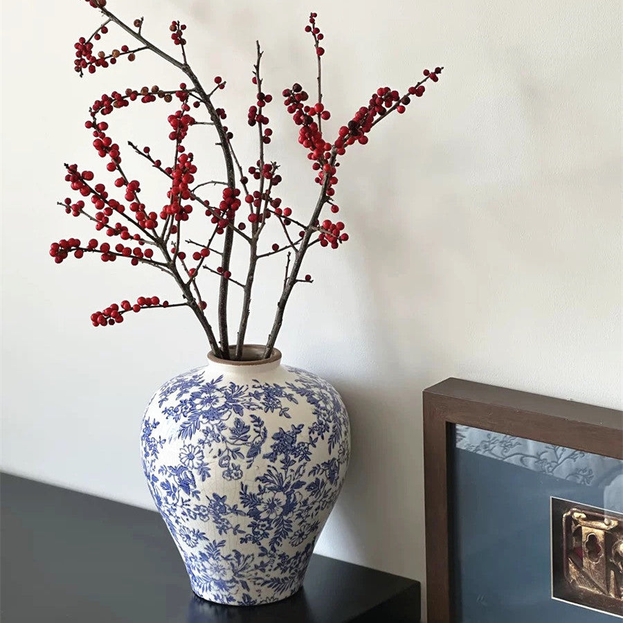 Crackle-Glaze Blumen Keramische Dekorative Vase mit Schmalem Hals und Rundem Schulter