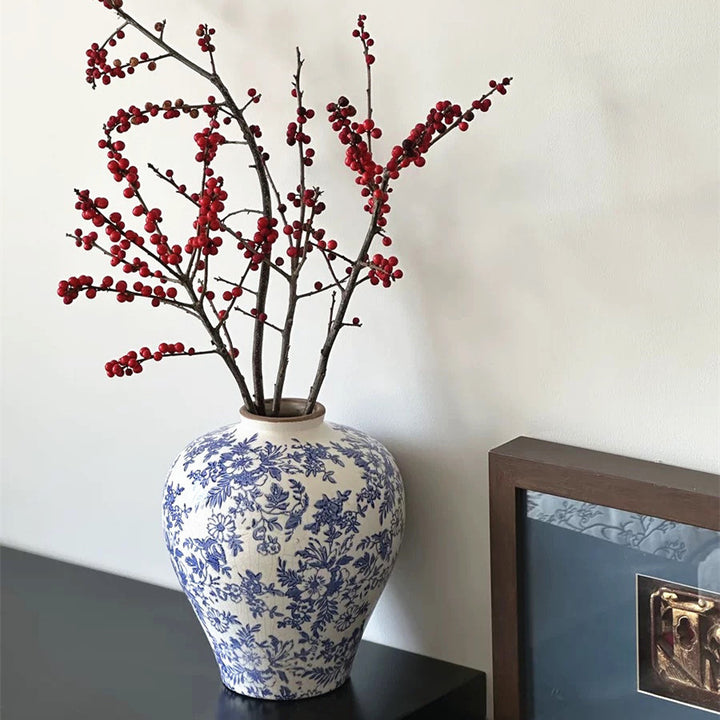Crackle-Glaze Blumen Keramische Dekorative Vase mit Schmalem Hals und Rundem Schulter