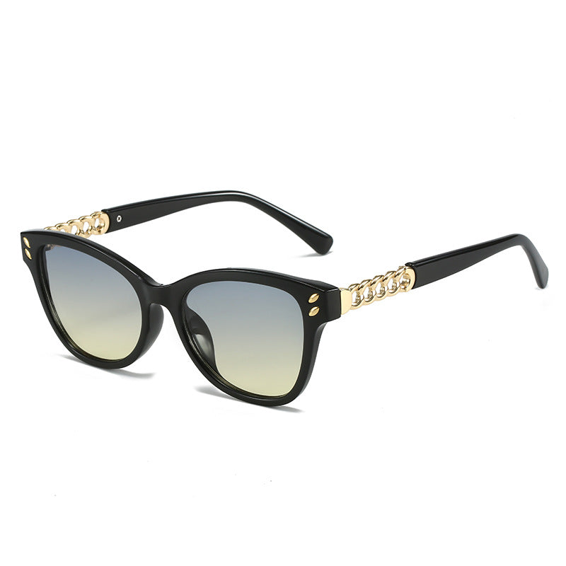 Damen modische Cat-Eye Sonnenbrille mit luxuriösen Kettenakzenten Karnz