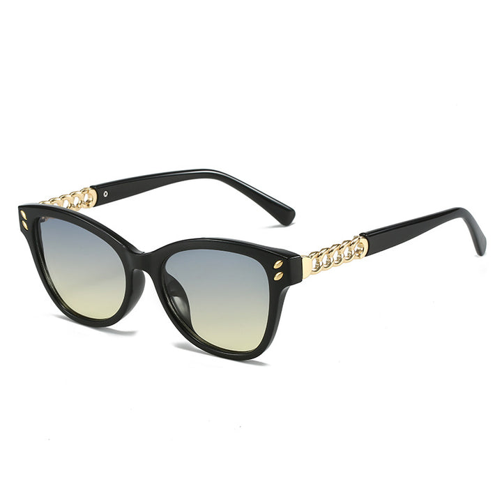 Damen modische Cat-Eye Sonnenbrille mit luxuriösen Kettenakzenten Karnz