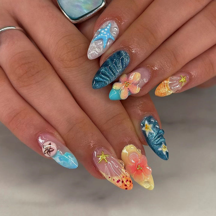 Blumenmeer-inspirierte Press-On-Nagelkunst-Set