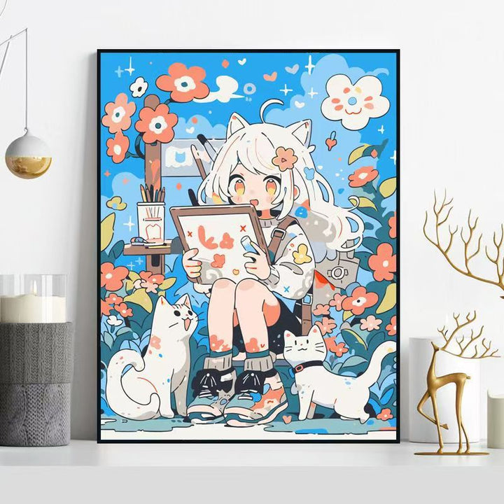 Verspinnende Katzen-Themen-Illustration Wandkunst Karnz