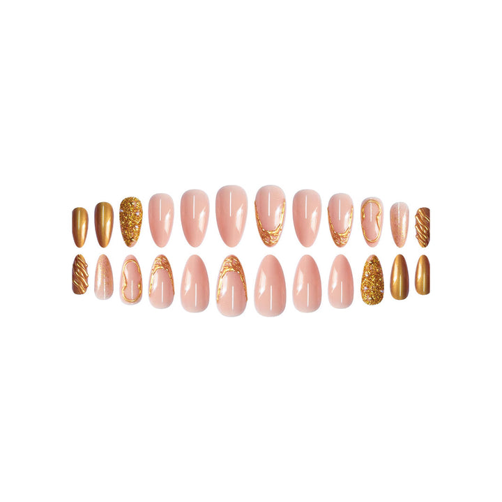Elegantes goldverziertes Press-On-Nagel-Set Karnz