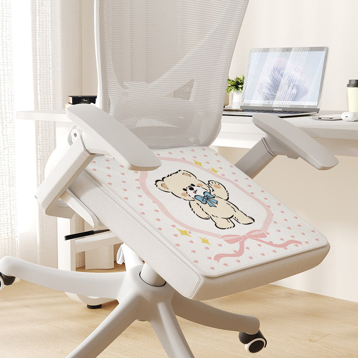 Plush Ergonomic Chair Seat Cushion Pad with Non-Slip Backing and Cute Teddy Illustration
