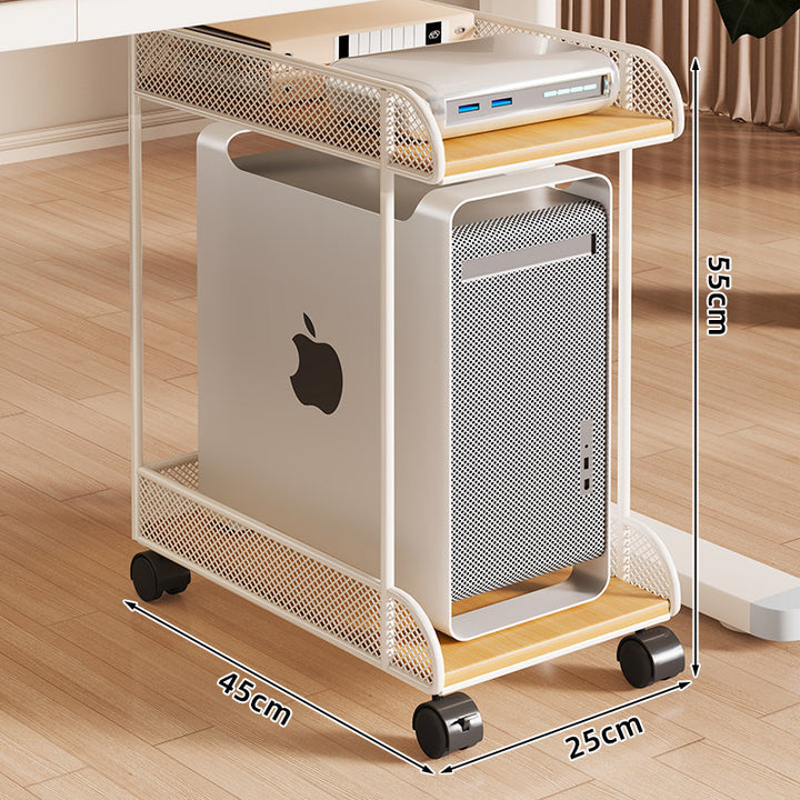 Mobiler Desktop-CPU-Turmständer mit Mesh-Seitenwänden, Holzsockel und arretierbaren Rollen