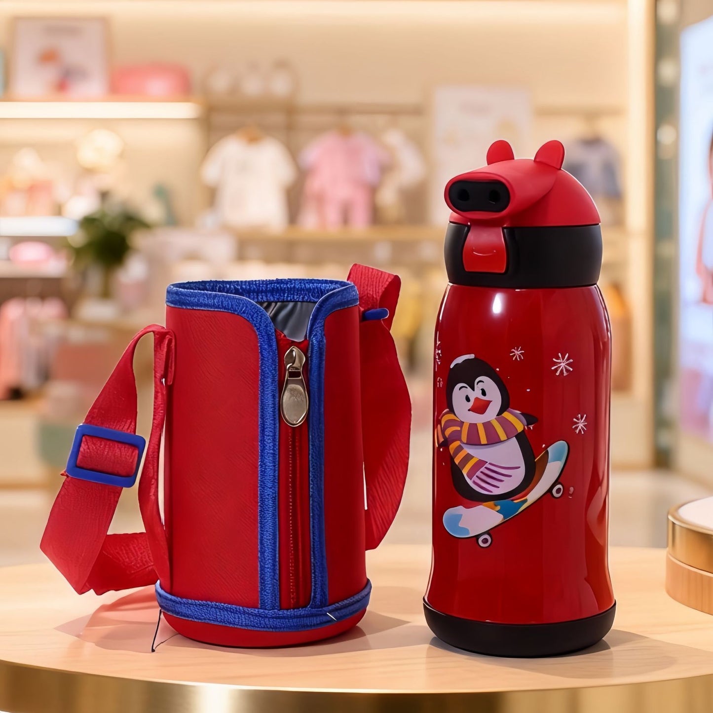 Damen Isolierte Trinkflasche mit praktischem Tragegurt und Tiermotiv Karnz