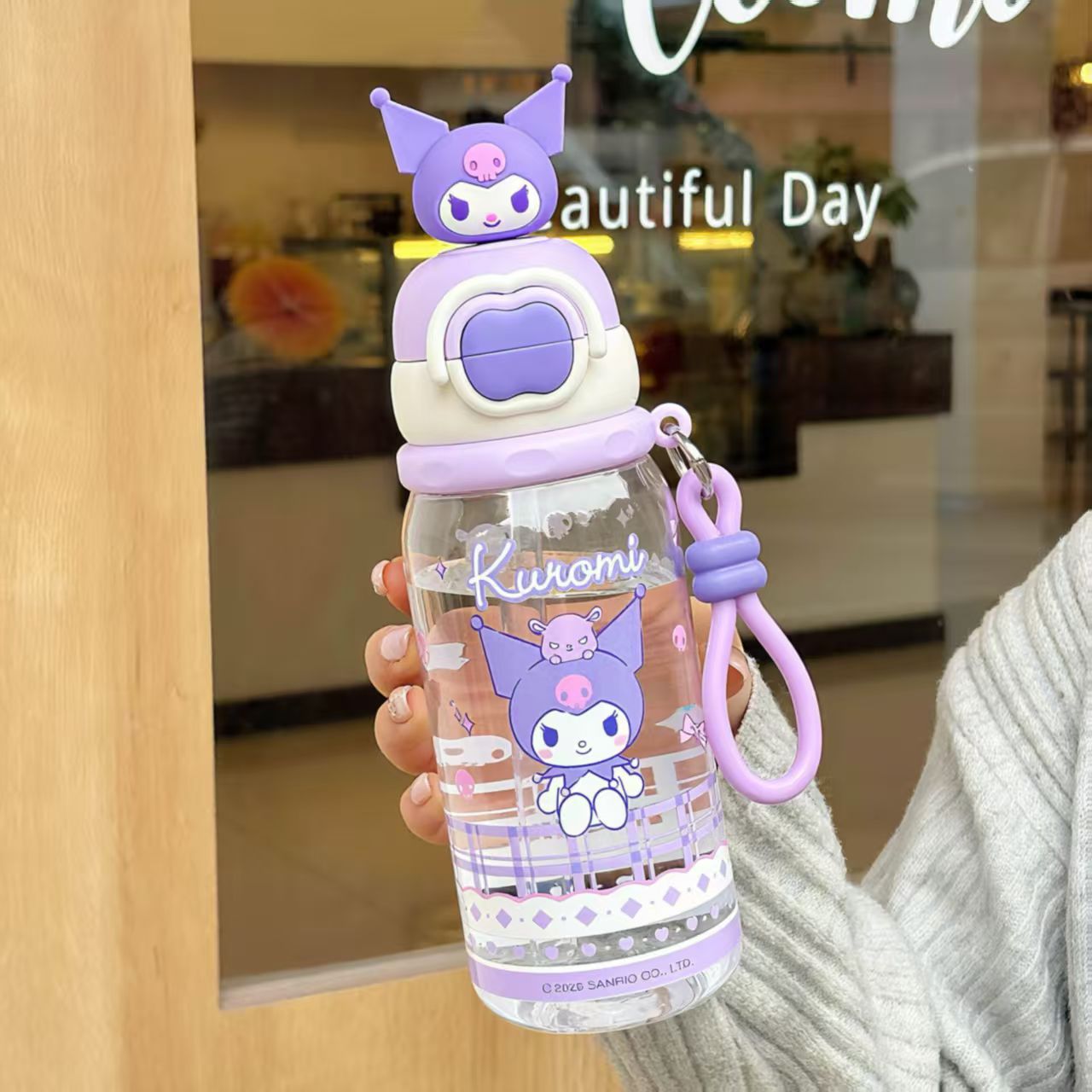 Damen Trinkflasche mit interaktivem Deckel und süßem Pochacco-Design Karnz