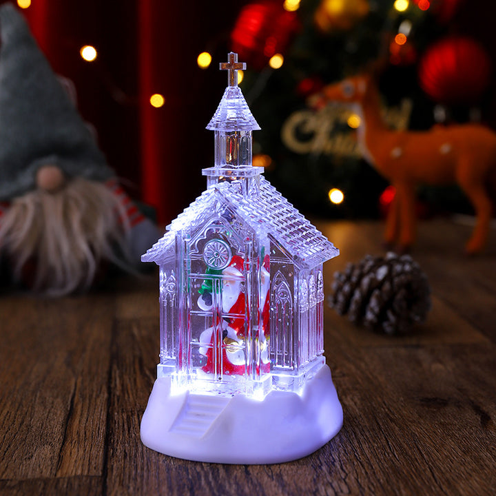 Dekorative Weihnachtslaterne mit Schneemann-Szene Karnz