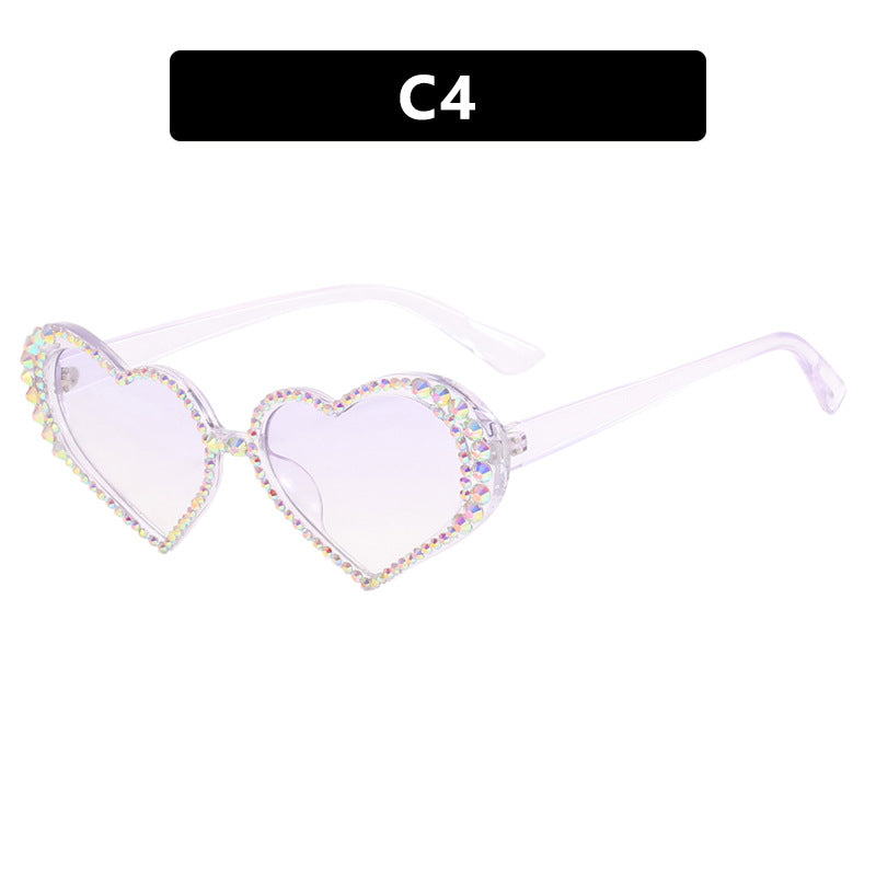 Damen Herzförmige Sonnenbrille mit strassbesetztem Rahmen Karnz
