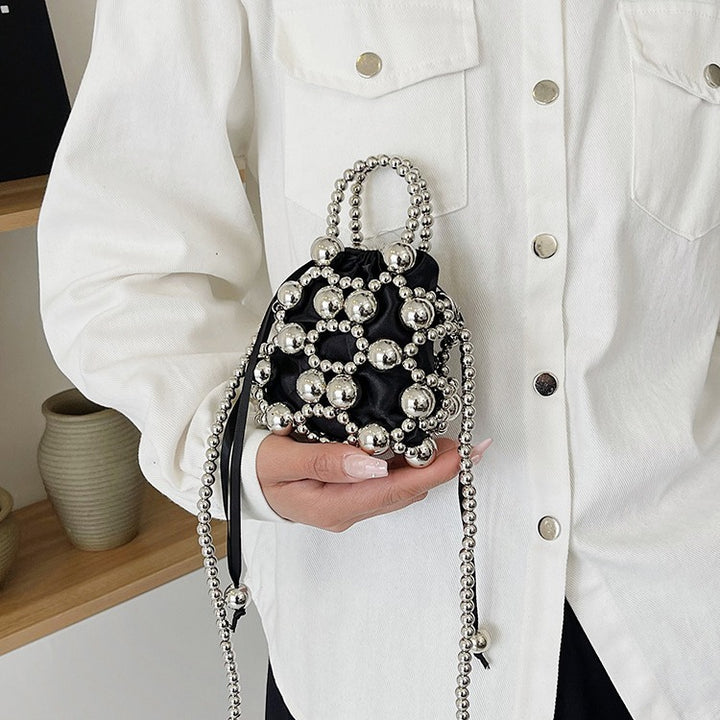 Dekorative perlenbesetzte Mini-Zugbeutel-Handtasche