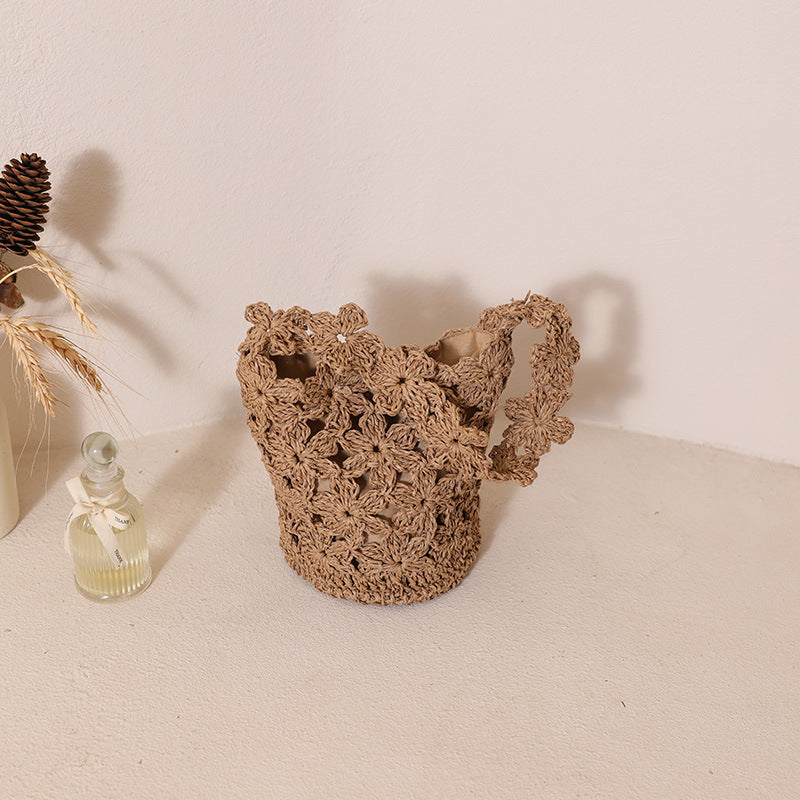 Damen Handgeknüpfte Korbtasche mit floralen Mustern Karnz