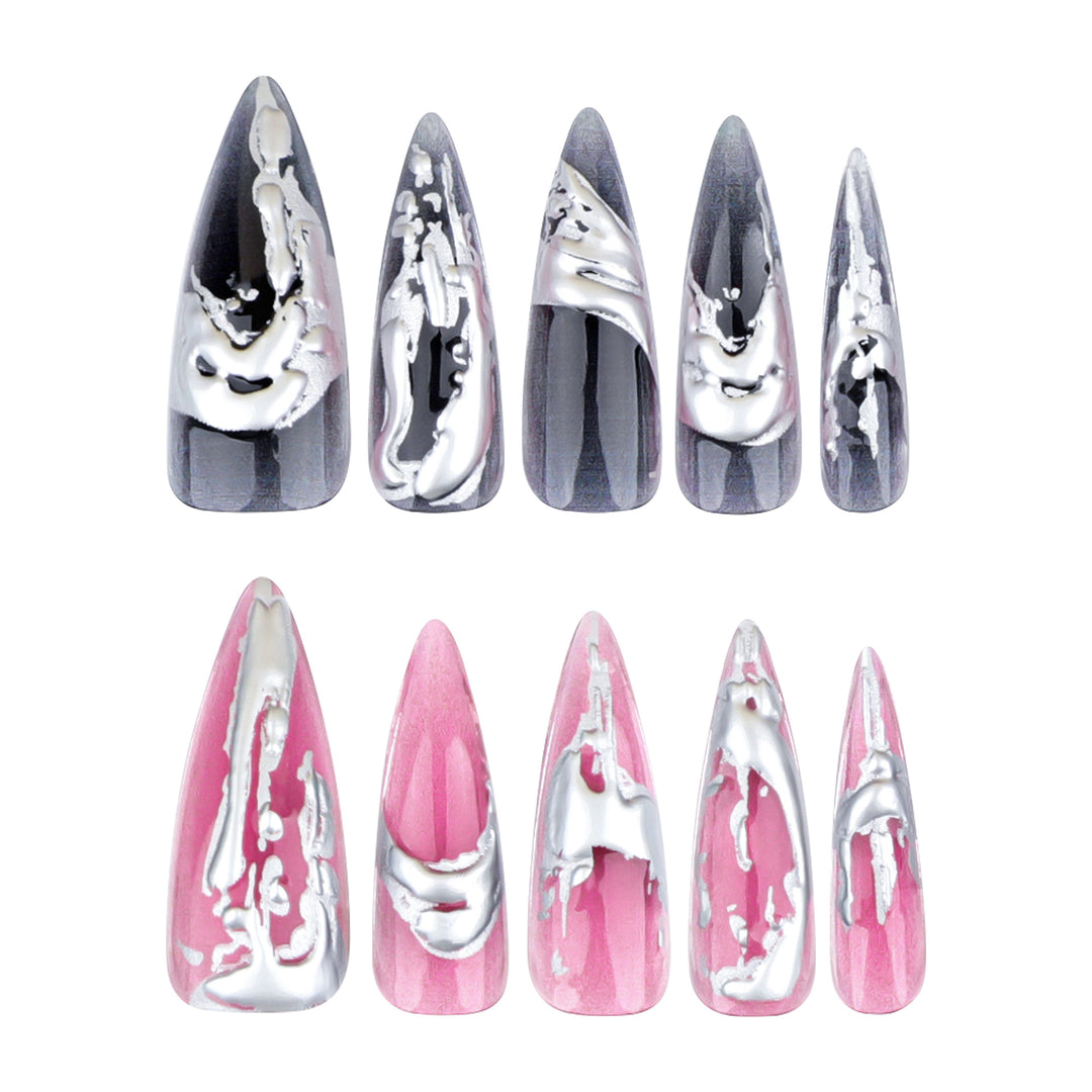 Kreative Stiletto-Nägel mit einzigartigen Metallic-Details Karnz