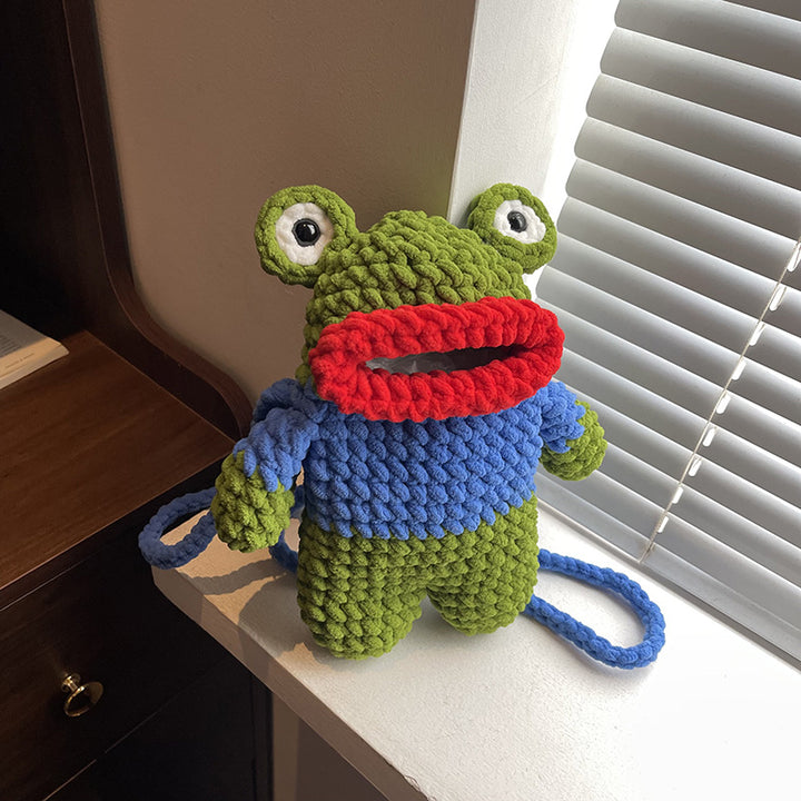 Spaßige gehäkelte Frosch-Motiv Mini-Rucksäcke