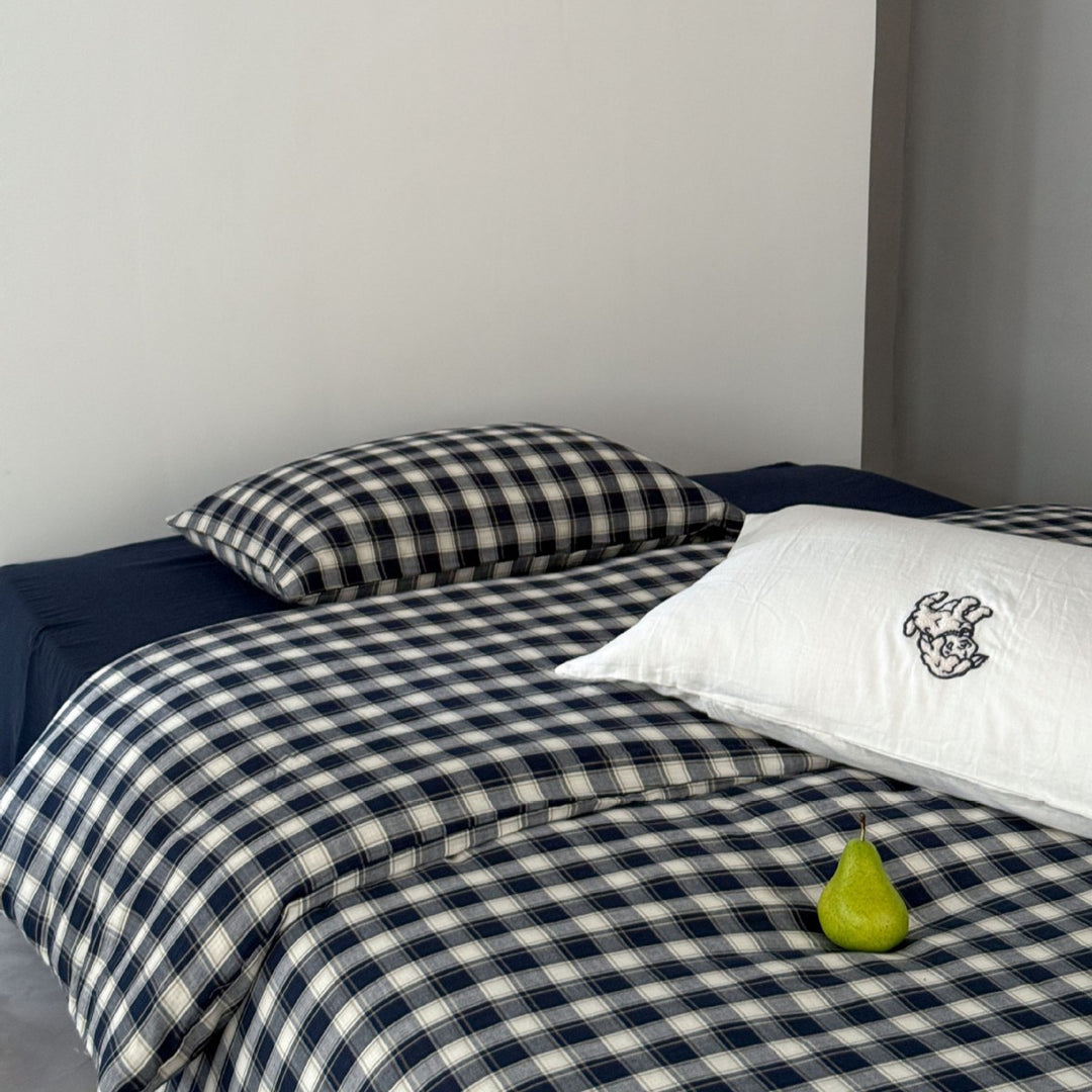 Patchwork-Plaid Wende-Bettwäsche-Set aus Baumwolle-Leinen mit Kissenbezügen