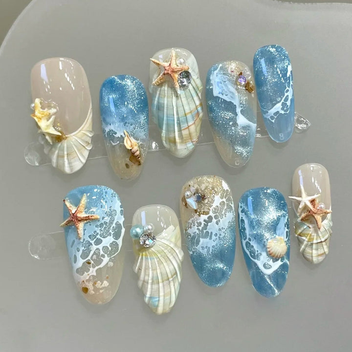 Küsten-Themen Press-On Nagelkunst Set