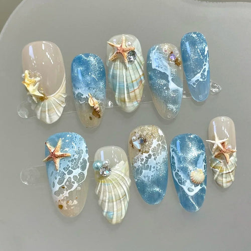 Küsten-Themen Press-On Nagelkunst Set