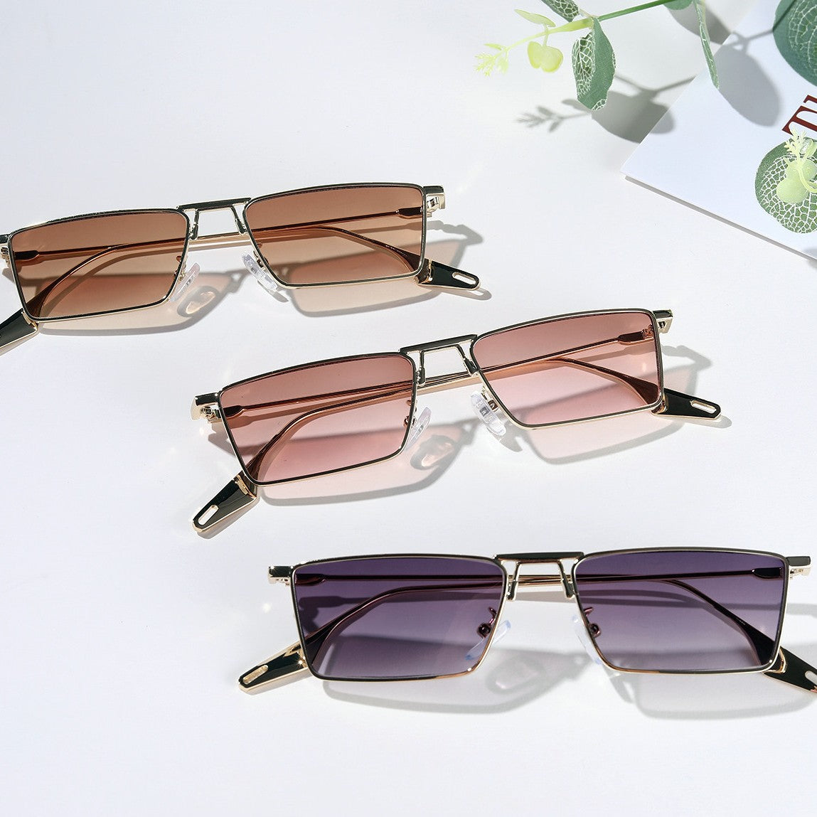 Damen elegante geometrische Sonnenbrille mit stylischem Metallrahmen Karnz