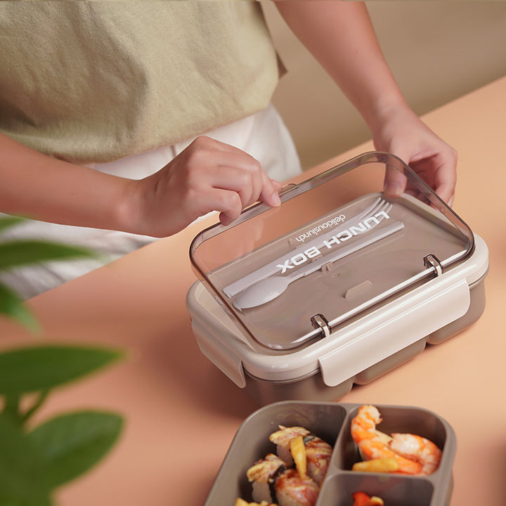 Mehrfach unterteilte Bento-Lunchbox mit integriertem Besteck