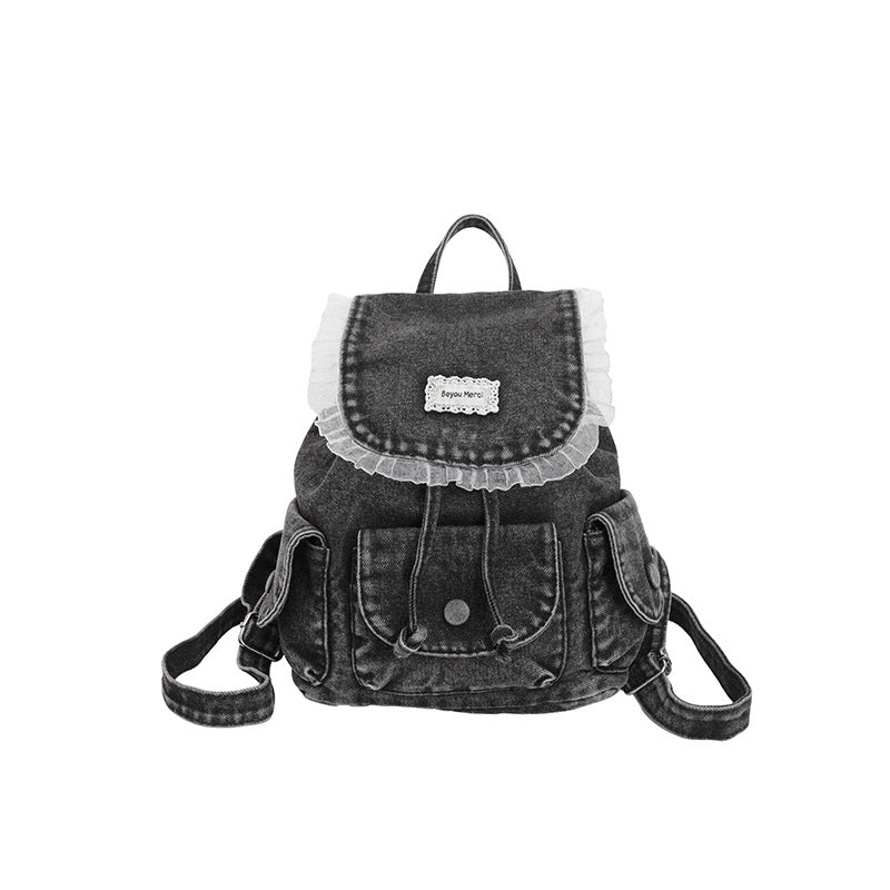 Vintage-inspirierter Rüschdenim-Rucksack