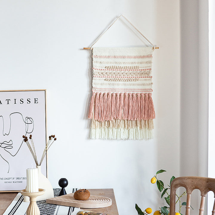 Gewebter Boho-Wandbehang mit Makramee-Fransen und handgearbeitetem Strukturrelief Karnz