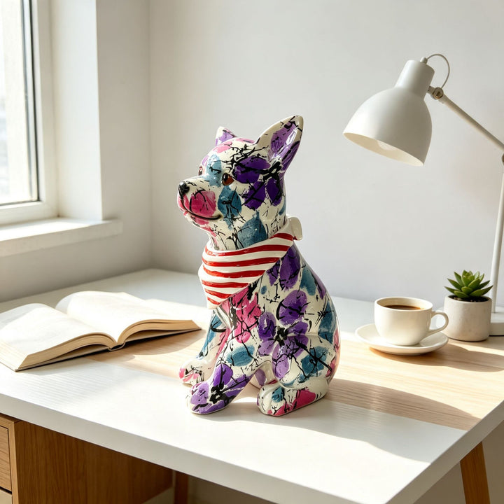 Bunte Dekofigur eines Hundes im modernen Design Karnz