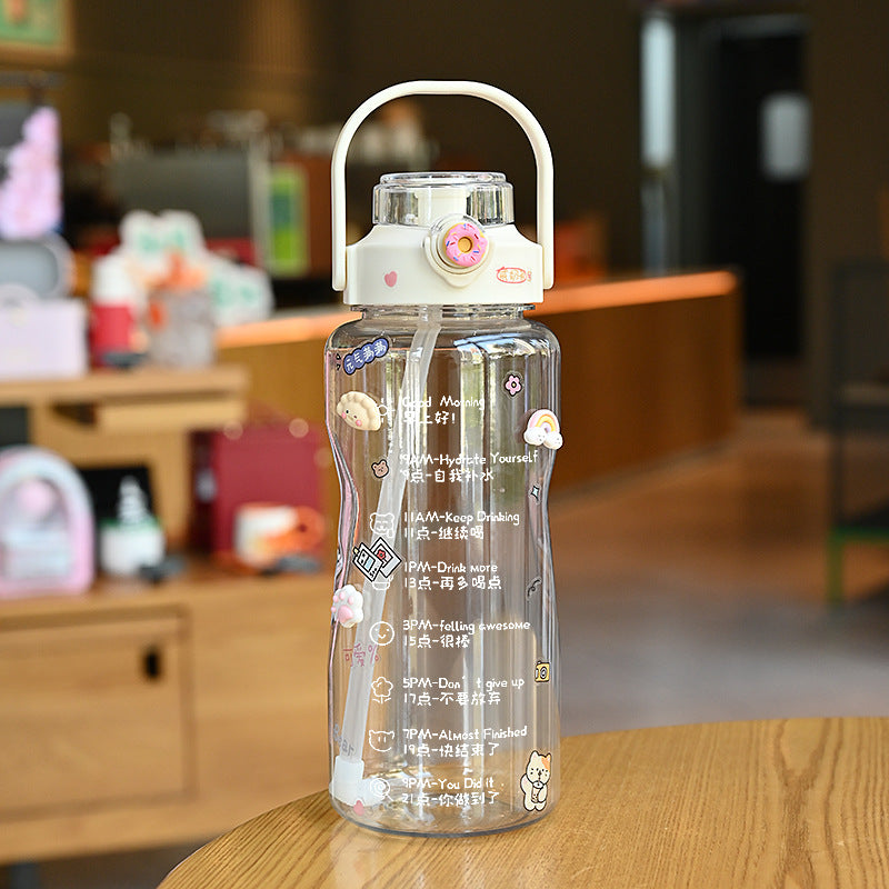 Damen Trinkflasche mit integrierter Zeitmarkierung und praktischem Tragegriff Karnz