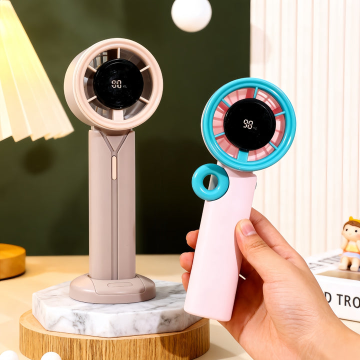 Damen Tragbarer Mini-Ventilator mit digitaler Geschwindigkeitsanzeige und USB-Ladefunktion Karnz