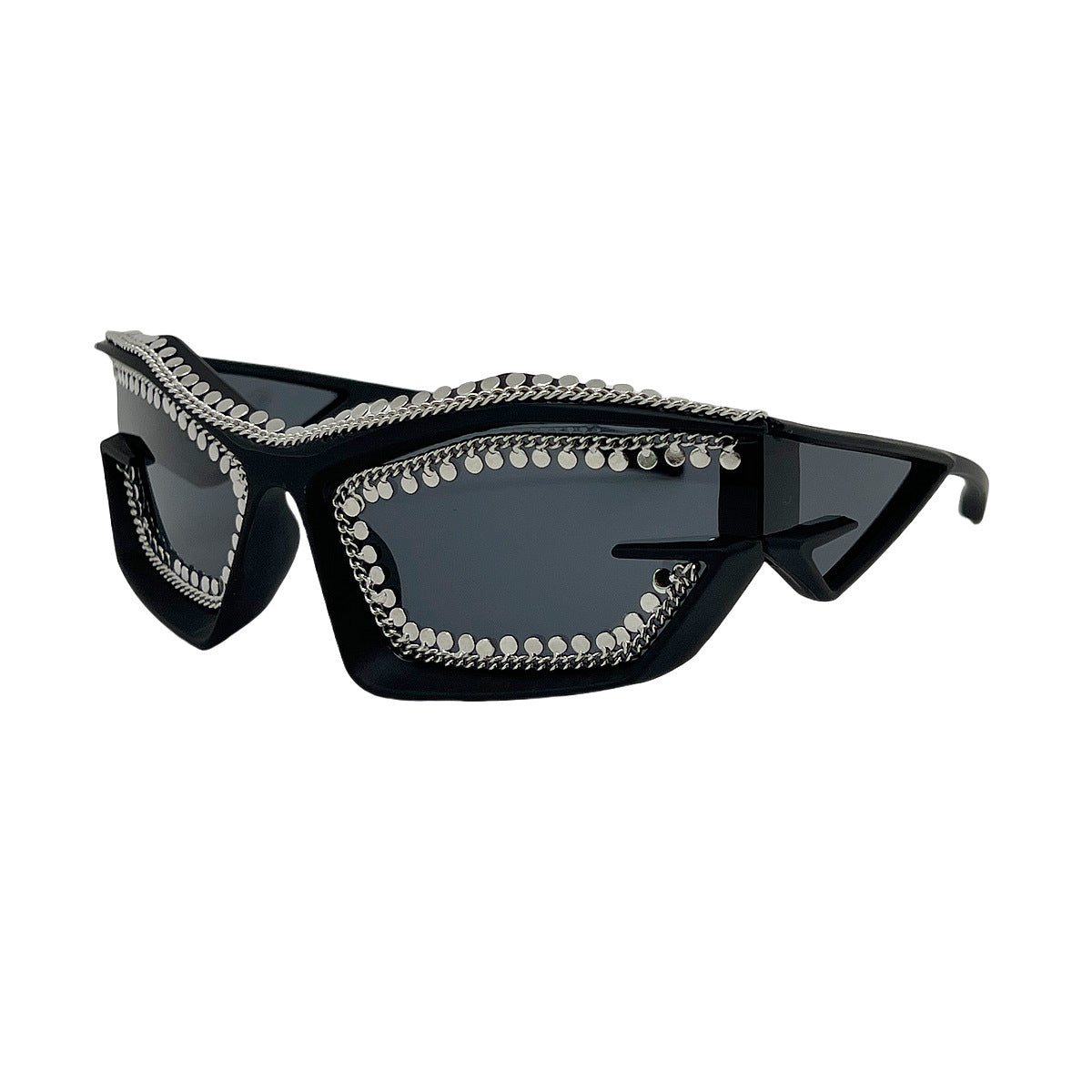 Damen Designer-Sonnenbrille im futuristischen Look mit funkelndem Strassbesatz Karnz