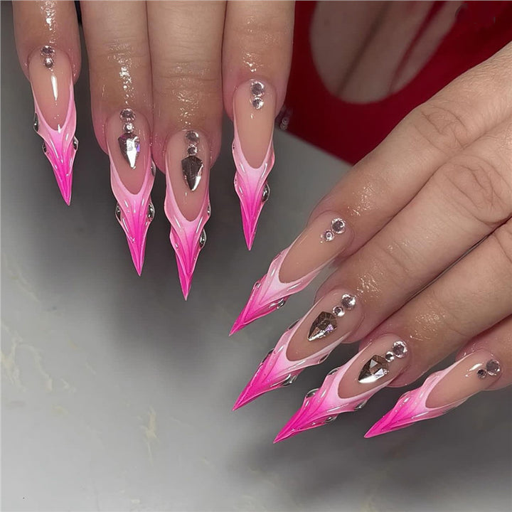 Stiletto Press-On Nagelverlängerungen mit Strass-Akzenten Karnz
