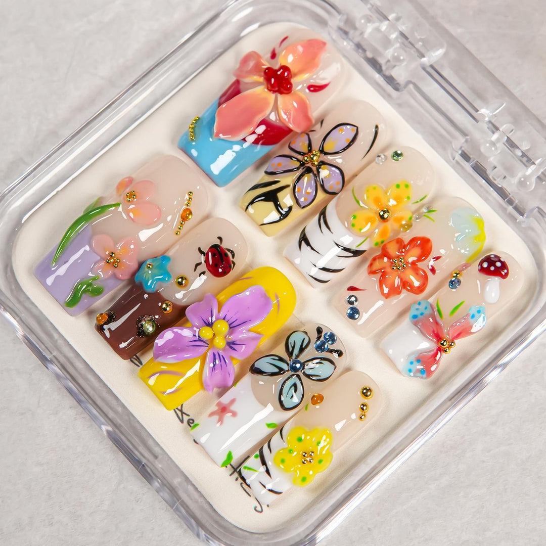 Künstlerisches Blumenmuster Press-On Nagelset  1791254903
