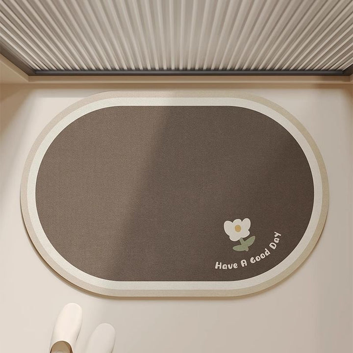 Cloud-Shaped Low-Pile Absorbent Floor Mat with Non-Slip Backing and Flower Print