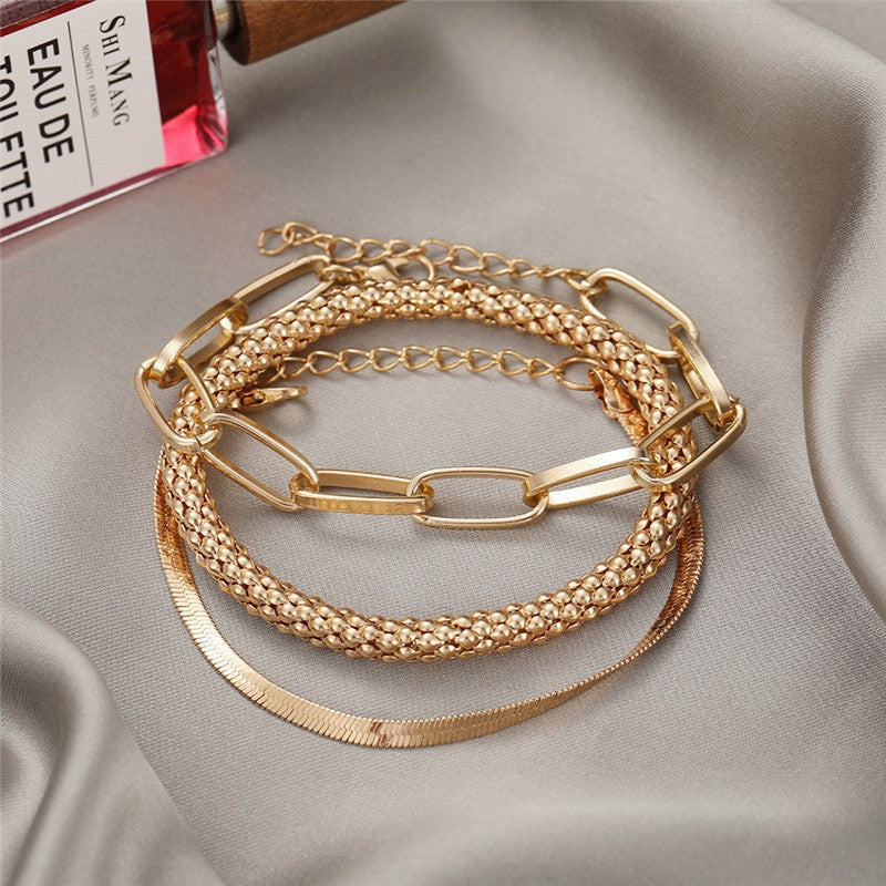 Multi-Texturiertes Silberkettenarmband-Set Karnz