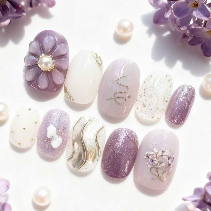 Floral und Perlen Dekorative Press-On Nagelkunst Set Karnz
