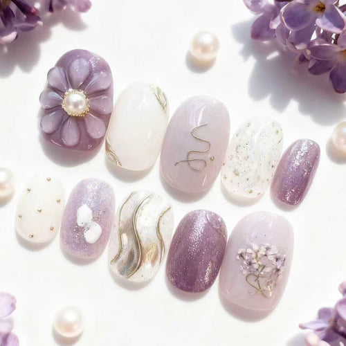 Floral und Perlen Dekorative Press-On Nagelkunst Set Karnz