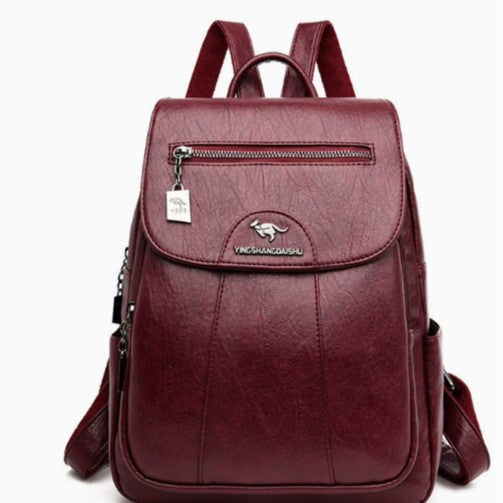 Stylischer Mehrfach-Taschen Leder-Rucksack Karnz