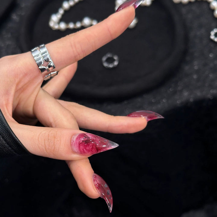 Künstlerische Marmor-Effekt Stiletto Press-On Nägel