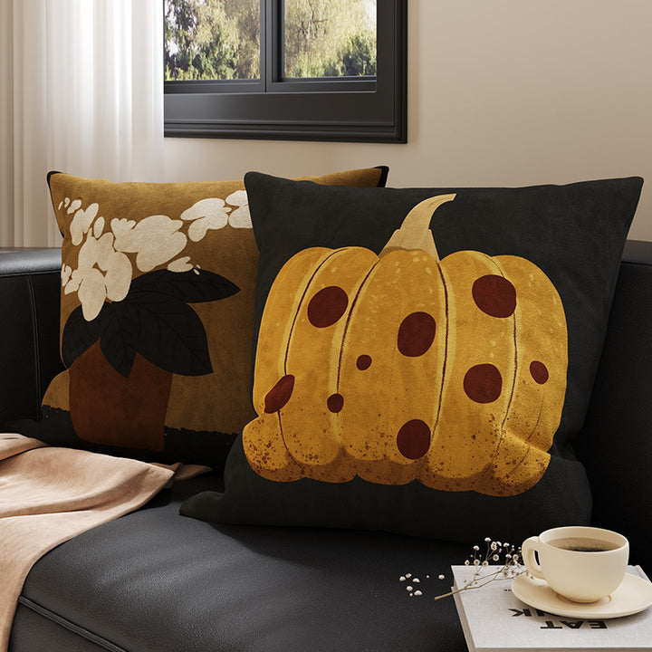 Decorative Square Velvet Throw Pillow Cover with Patchwork Quilted Stitch & Botanical Geometric Panels