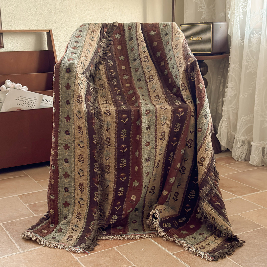 Gewebte Jacquard-Patchwork-Decke mit Fransen kanten