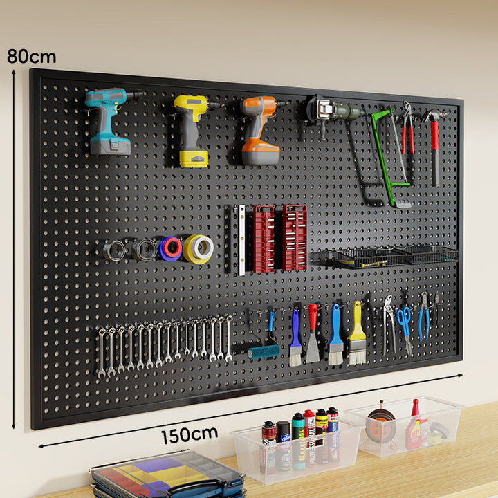 Wandmontiertes perforiertes Metall-Pegboard-Werkzeugorganisator-Panel mit modularen Haken und Aufbewahrungsbehältern