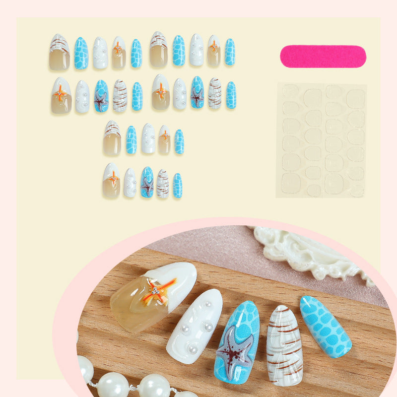 Strand-inspirierte Press-On-Nagelset mit Ozean- und Seestern-Designs Karnz