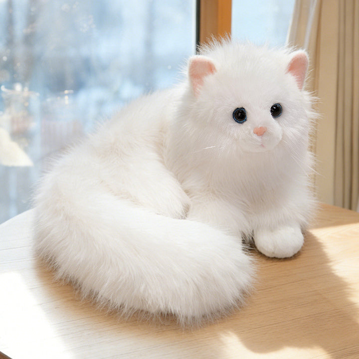 Realistische langhaarige Plüschkatze Dekoratives Kuscheltier mit übergroßem flauschigem Schwanz Karnz