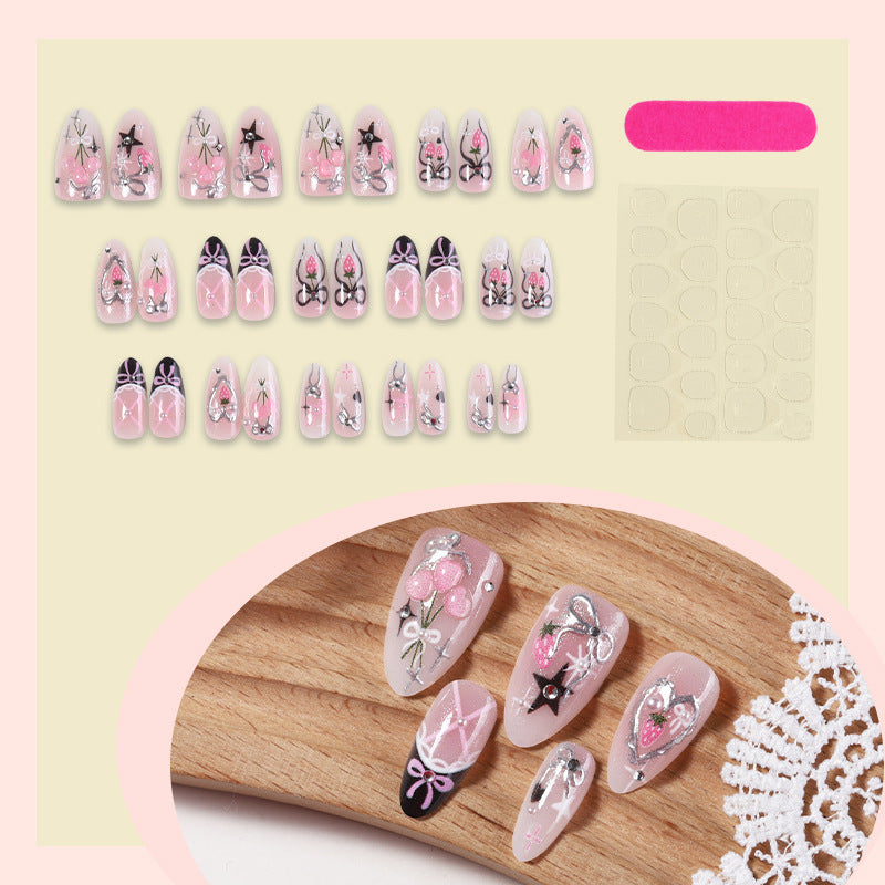 Kreatives Kunstnagelset mit eleganten Schleifen- und Glitzermotiven Karnz