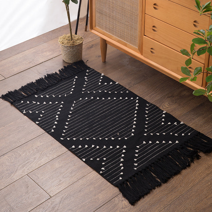 Gewebter Baumwoll-Teppichläufer mit Diamant-Jacquardmuster und Fransen Karnz